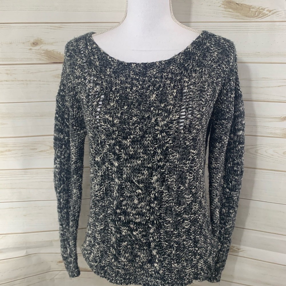 Mudd Marled Black and White Scoop Neck Sweater